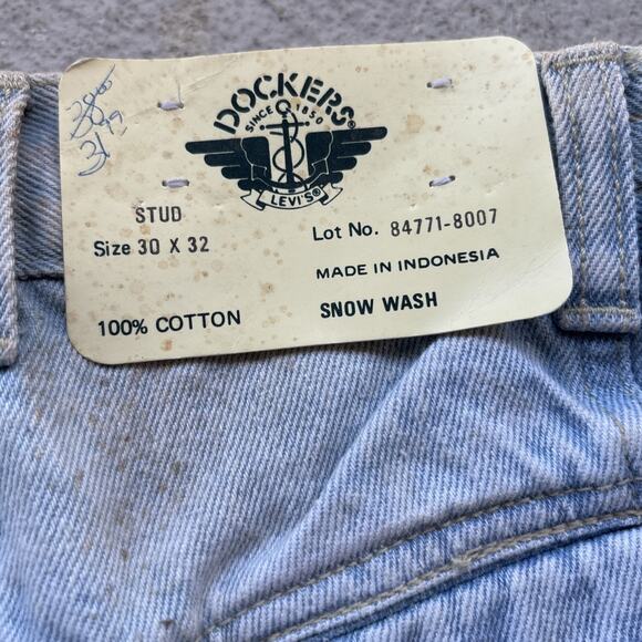 Deadstock 90s Dockers Jeans 30x32 Pleated Denim Levi’s Baggy Acid Wash Vintage - Picture 14 of 15